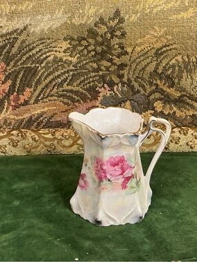 Vintage-Style Floral Porcelain Pitcher in Pink and Gold Trim Germany